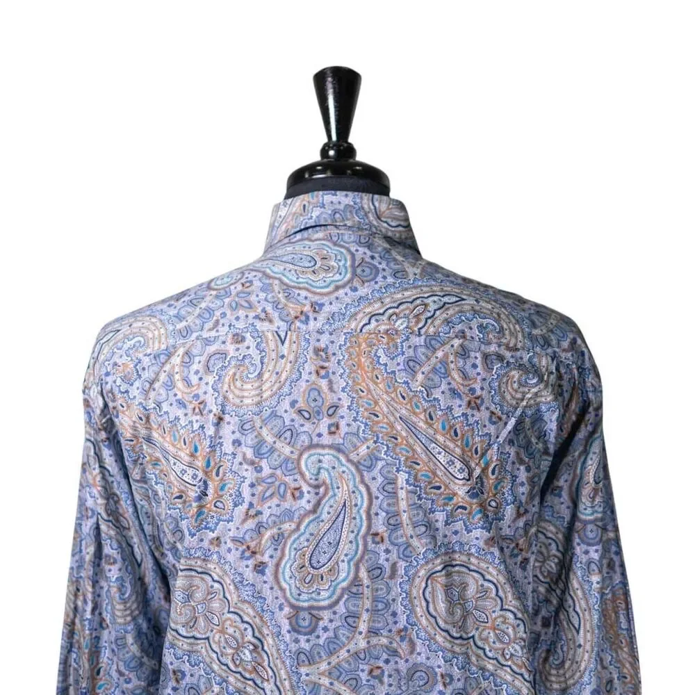 Alan Flusser Mens Shirt Large Blue Purple Paisley Button Up Long Sleeve Colorful - Picture 8 of 9